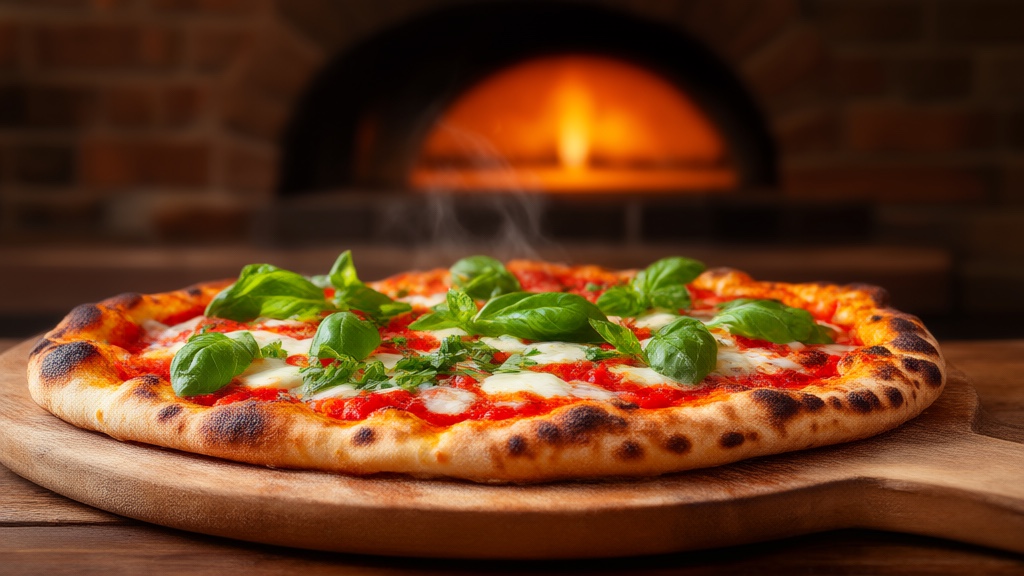 Pizza appena sfornata dal forno a legna